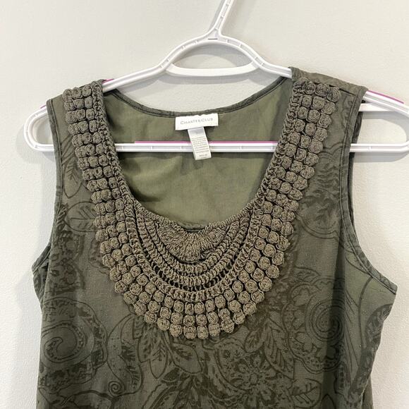 Charter Club Women's Sleeveless Top Olive Green with Crochet Detail Size S - Picture 4 of 6